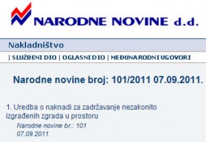 Uredba o naknadi za zadržavanje nezakonite gradnje